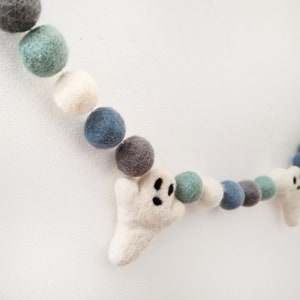 Ghost Blue Halloween Pom Pom Garland - Felt Ball Nursery Decor