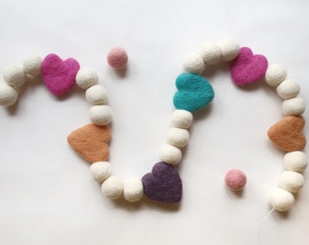 Candy Heart Pom Pom Garland - Felt Ball Nursery Decor