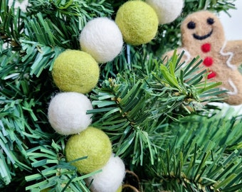 Christmas Decor - Pom Pom Garland Lime and Ivory - Felt Ball Garland