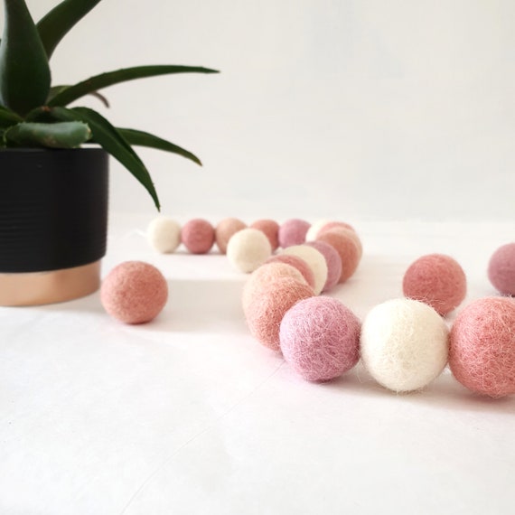 Pink Pom Pom Garland Felt Ball Nursery Decor 