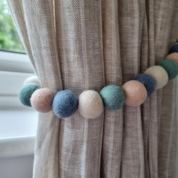 Pastel Blue Curtain Felt Ball Pom Pom Tie Backs