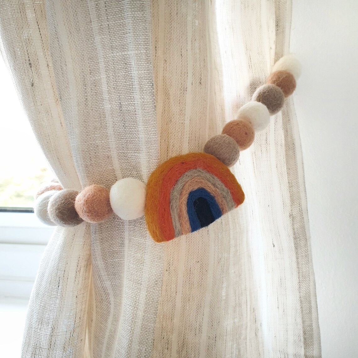 Muted Scandi Rainbow Curtain Felt Ball Pom Pom Tie Backs Etsy UK