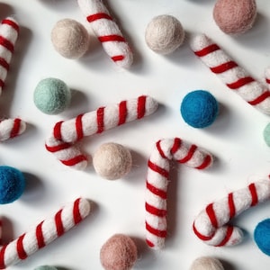 Custom Christmas Candy Cane Felt Ball Garland: Wool Pom Pom Decor