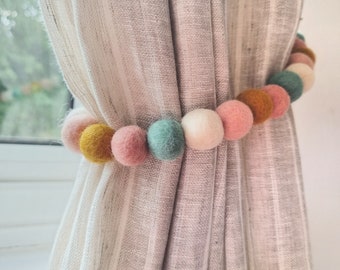Pastel Rainbow Curtain Felt Ball Pom Pom Tie Backs
