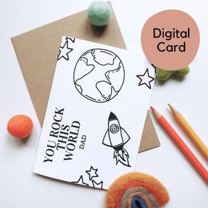 Coloréame imprimible en el Día del Padre You Rock This World Design - Tarjeta digital - Descargar tarjeta de felicitación A6