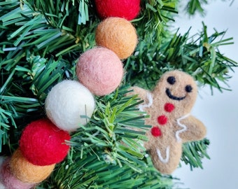 Décor de Noël - Pom Pom Garland Rouge et Pêche - Guirlande de Boule de Feutre