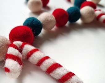 Christmas Felt Ball Pom Pom Garland: Candy Cane Nursery Decor