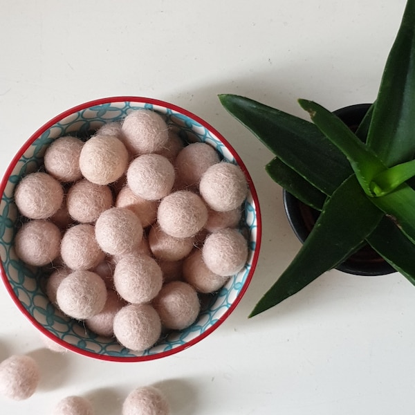 Blush 2cm Wool Felt Balls, 20mm Blush Felt Balls, 100% Wool, Pom Pom, Wholesale, Crafting, Decoration, DIY, Loose Felt Balls