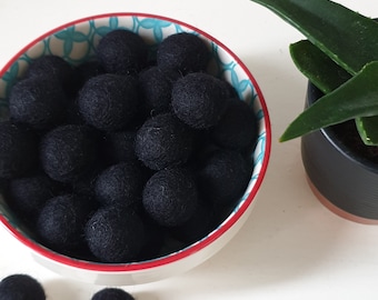 Black 2cm Wool Felt Balls, 20mm Loose Pom Pom Felt Balls