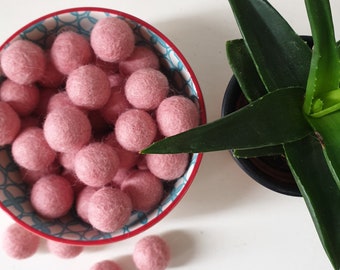 Rose 2cm Wool Felt Balls, 20mm Rose Felt Balls, 100% Wool, Pom Pom, Wholesale, Crafting, Decoration, DIY, Loose Felt Balls