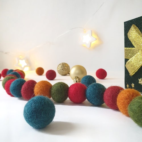 Rustic Christmas Garland Felt Ball Garland Pom Pom Garland Etsy