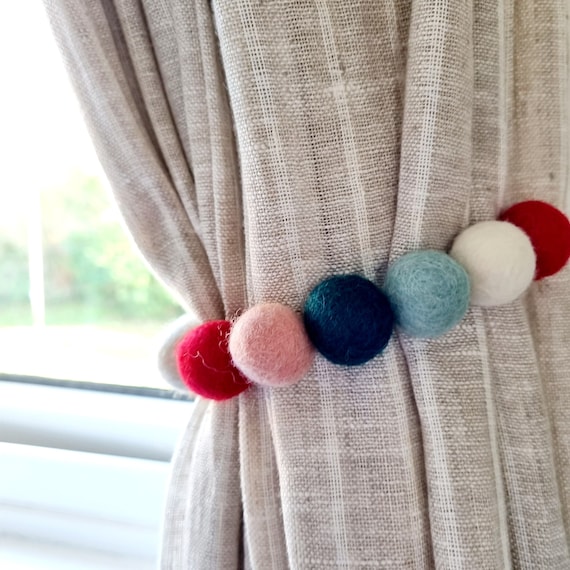 Paire D'embrasses à Pompons Pour Rideaux – Couleur Bleu – Sans Marque