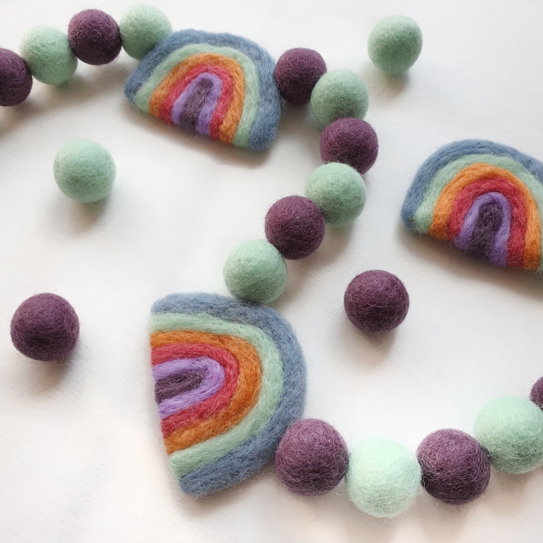 Vintage Pastel Rainbow Pom Pom Garland - Felt Ball Nursery Decor - Etsy