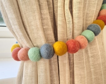 Pastel Rainbow Curtain Felt Ball Pom Pom Tie Backs