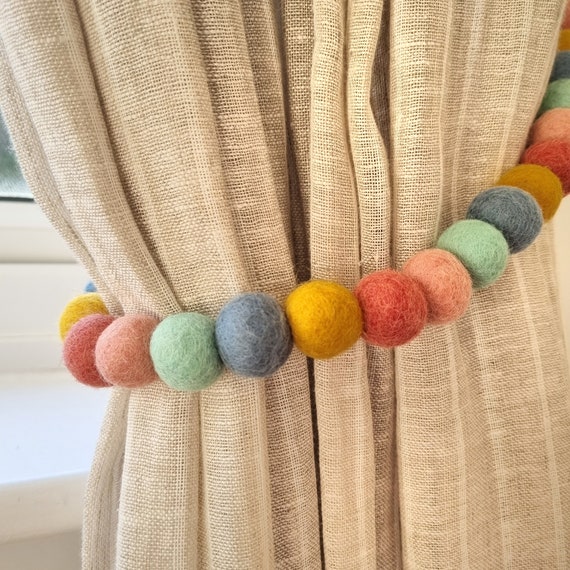 Pastel Rainbow Curtain Felt Ball Pom Pom Tie Backs