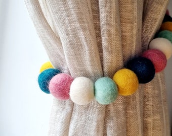 Curtain Pom Pom Tie Backs - Boho Rainbow - Felt Balls