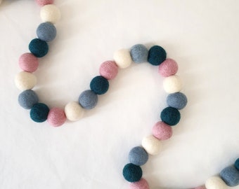 Dusky Rainbow Felt Ball Garland: Handmade Wool Pom Poms
