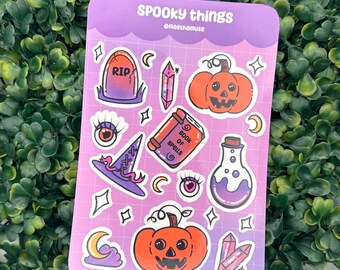 Straszne rzeczy: Arkusz naklejek winylowych na Halloween, naklejki do planera, naklejki na Kindle