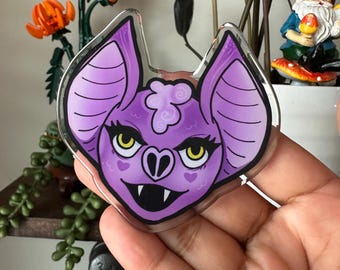 Fioletowy nietoperz - 3-calowa akrylowa przypinka epoksydowa, dwustronna, uroczy nietoperz, przypinka na Halloween, akrylowa przypinka, upiorna, słodka przypinka, fioletowa przypinka