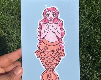 Wydruk pocztówki z syreną Taiyaki: Kawaii Fantasy Decor (4 x 6 cali)