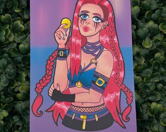 Cybergirl - pocztówka 4 x 6 cali, dekoracja artystyczna, sztuka ścienna, cyberpunk, wydruk z graczem, dystopia, A6