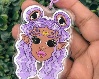 Alien Girl Keychain: Cute bag charm and keychain, handrawn, graphic keychain