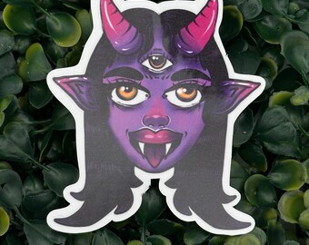 Fioletowy Demon - naklejka winylowa 3 cale, przerażająca i słodka naklejka, naklejka na Halloween, naklejka do planera, naklejka na Kindle'a