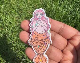 Naklejka z syrenką Taiyaki: rysowana ręcznie naklejka na laptopa Kawaii (3 cale)