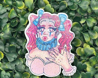 Clown - 3 inch sticker, holographic Hand-drawn sticker, digital illustration sticker, illustration sticker, laptop sticker, portrait sticker