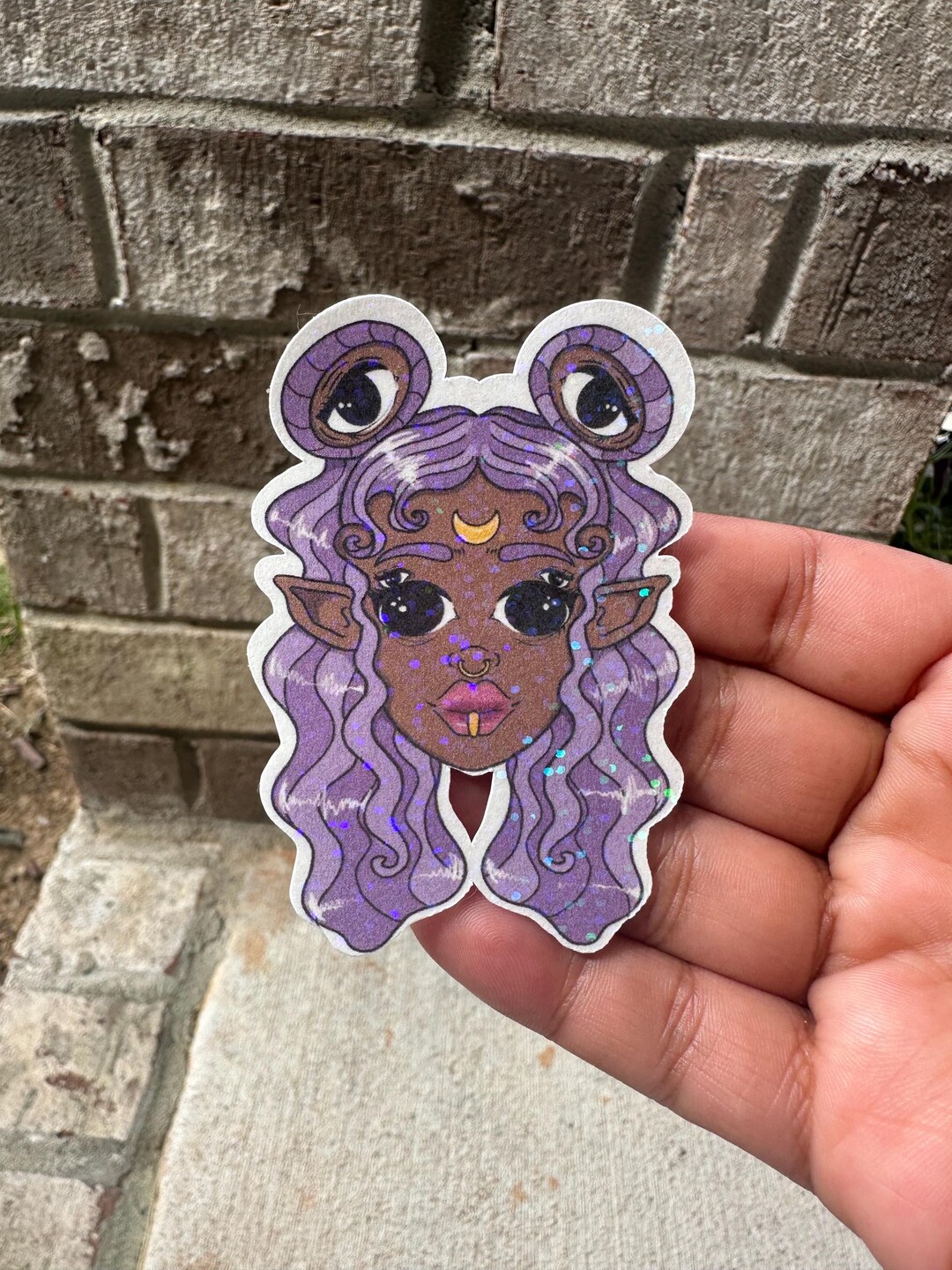 Holographic Alien Sticker: Hand-drawn Digital Illustration, Waterproof ...