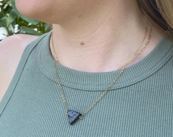 Triangle Lava Bead Necklace, 14K Gold Filled Necklace, Lava/Chain Necklace, Dainty Diffuser Necklace, 14 Carat Gold Essential Oil Necklace