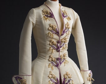 Hand embroidered silk jacket in new look style, customized, haute couture