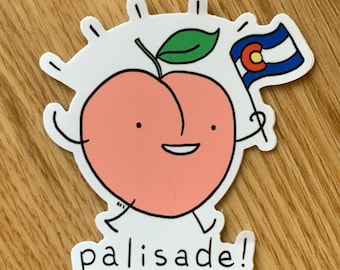 Palisade Peach Vinyl Sticker with Colorado Flag