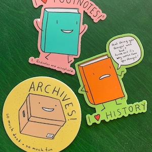 RESEARCH PACK: three stickers Archives, I Love History, and I Love Footnotes cute vinyl stickers image 1