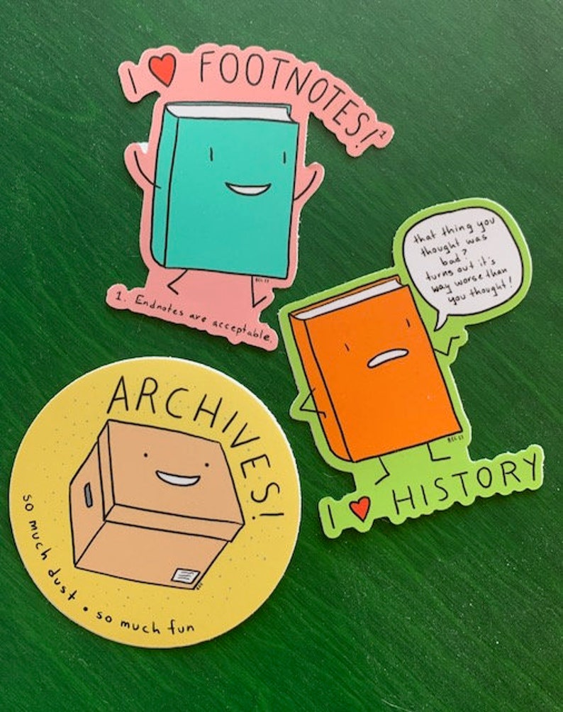 RESEARCH PACK: three stickers Archives, I Love History, and I Love Footnotes cute vinyl stickers image 1