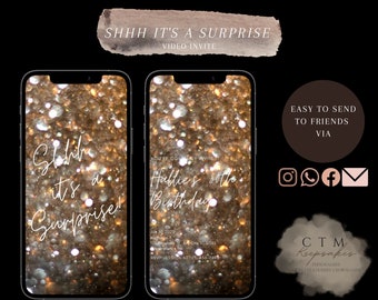 VIDEO DIGITAL INVITATION | Surprise Party | 18/21/30/40 Birthday Party | Electronic  Smartphone | Engagement | Glitter | Invite | Download
