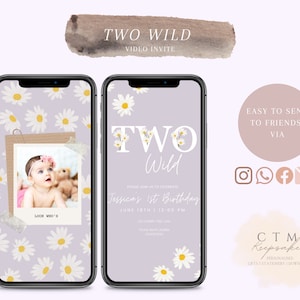 VIDEO INVITO DIGITALE / Two Wild / Daisy / Electronic Invite Smartphone / Secondo compleanno / Foto / 2nd Birthday Party / Baby Girl