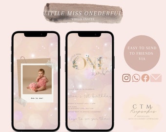 VIDEO DIGITAL INVITATION | Little Miss Onederful | Animated Invite Smartphone | Baby's First Birthday |Glitter| 1st Birthday | Baby Girl