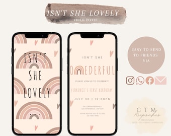 VIDEO DIGITAL INVITATION | Isn't She Onederful | Electronic Invite Smartphone | Baby's First Birthday | Rainbow | 1st Birthday | Baby Girl