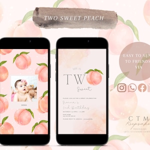 DIGITAL VIDEO INVITATION | Two Sweet | Sweet peach | Animated Phone invite  | Second Birthday | Pink Peach | 2nd | Girl | Photo Invite