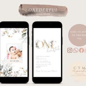 VIDEO DIGITALE EINLADUNG | Onederful | Isn&#39;t She Lovely | Animierte Einladung | Babygeburtstag | Glitzer | 1. | Baby Mädchen | Floral