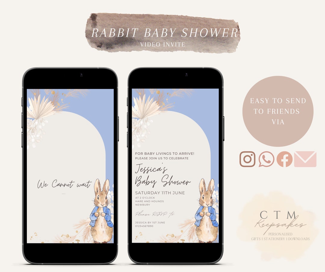 BABY SHOWER INVITE | Peter Rabbit | Animated Video Invite | Pink Rabbit ...