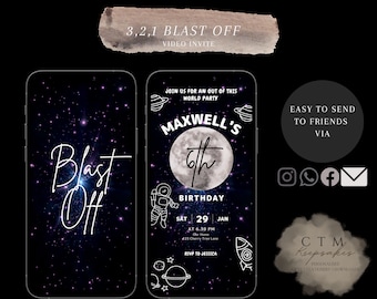 ANIMATED VIDEO INVITATION | Outer Space Invite | Blast Off | Planets | Rocket Ship |Galaxy | Solar System | Space| Birthday Party Invite