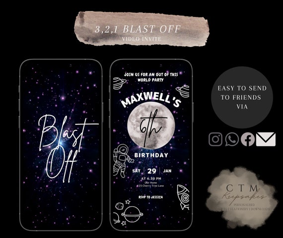 ANIMATED VIDEO INVITATION | Outer Space Invite | Blast Off | Planets | Rocket Ship |Galaxy | Solar System | Space| Birthday Party Invite