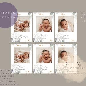 Bannière de photos modifiables de première année| Cartes d’étape du 1er anniversaire | Première année de bébé | Photo mensuelle | Décor du premier anniversaire | Fille