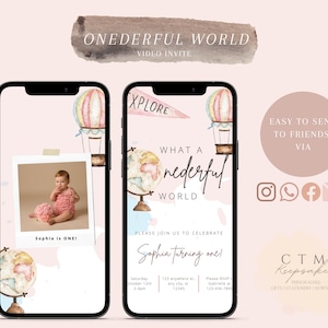 VIDEO INVITO ANIMATO / What a Onederful World / Invito al primo compleanno / Invito al 1 ° compleanno / Neonata / Ragazzo / Mongolfiera /