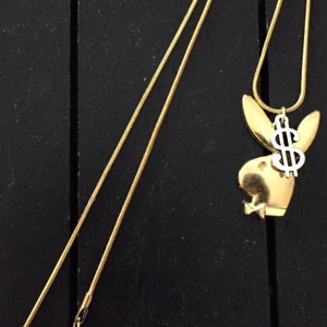 Various sizes/18K Gold Plated Necklace with Playboy Bunny Charm and Stainless Steel Dollar Sign/ new 2025 USA SHIPPER, Fast Free Shipping!