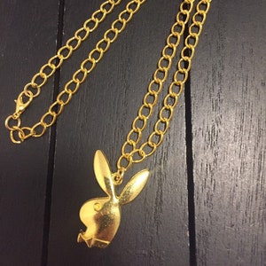 Gold Tone Stainless Steel Designer Curb Necklace with Playboy Bunny USA SHIPPER, We Ship Quick! Gift idea present club jewelry paparazzi