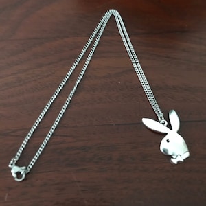 Sterling Silver Plated “Mini Curb” Necklace with Playboy Bunny/ Hot New Drip Fashion Jewelry Club Hip Hop Street/ USA SHIPPER