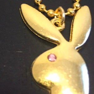 Gold Ball Chain Necklace with Playboy bunny Pendant/ Pink SwarovskiGlass Eye USA SHIPPER, Ships Fast! Free Gift! fun jewelry club fashion